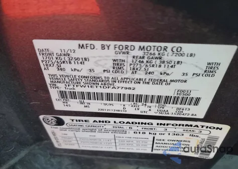 2013 Ford F150 Supercrew z USA, uszkodzony, nr VIN 1FTFW1ET1DFA77982